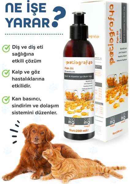 Patiografya Premium Kedi ve Köpekler İçin Balık Yağı 200 ml