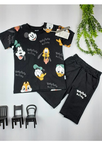 Şort T-Shirt Together Baskılı Disney Karakterli Cepli Erkek Yazlık Takım