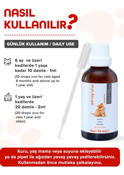 Plus B For Cats 50 ml Kediler Için Tüy Dökümünü Azaltan Besleyen Tüy Sağlığı Damlası