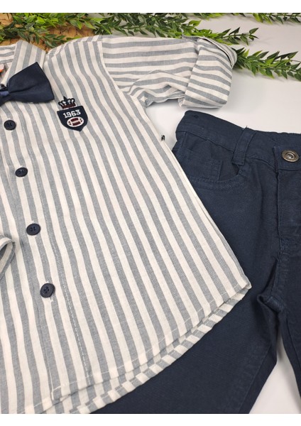 Erkek Çocuk Kot Pantolon Gömlek Papyon Çizgili Gömlek Likralı Kot fiyatları