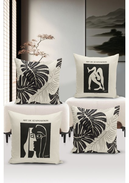 Sanat Serisi Çift Tarafı Dijital Baskılı 4'lü Kırlent Kılıfı Seti (Art Cover Set)