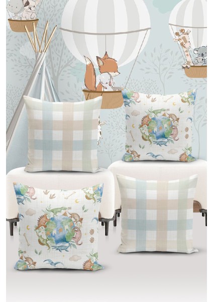 Çocuk Bebek Çift Tarafı Dijital Baskılı 4'lü Kırlent Kılıfı Seti (Kids Children Cushion Cover)