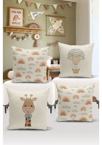 Çocuk Bebek Çift Tarafı Dijital Baskılı 4'lü Kırlent Kılıfı Seti (Kids Children Cushion Cover)