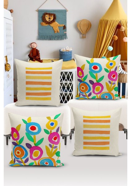 Çocuk Bebek Çift Tarafı Dijital Baskılı 4'lü Kırlent Kılıfı Seti (Kids Children Cushion Cover)