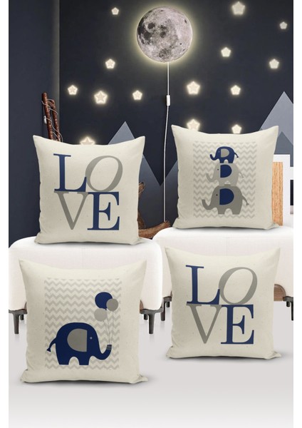 Çocuk Bebek Çift Tarafı Dijital Baskılı 4'lü Kırlent Kılıfı Seti (Kids Children Cushion Cover)