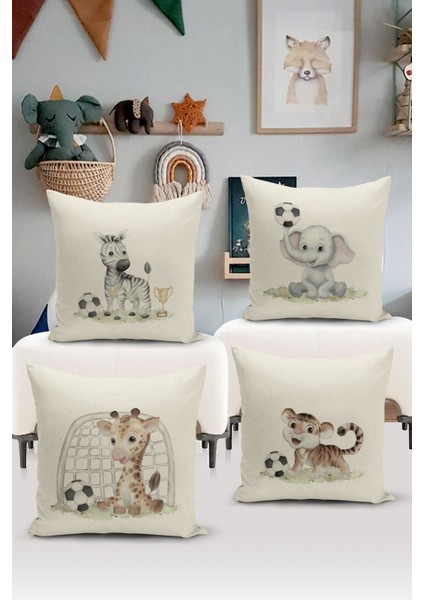 Çocuk Bebek Çift Tarafı Dijital Baskılı 4'lü Kırlent Kılıfı Seti (Kids Children Cushion Cover)