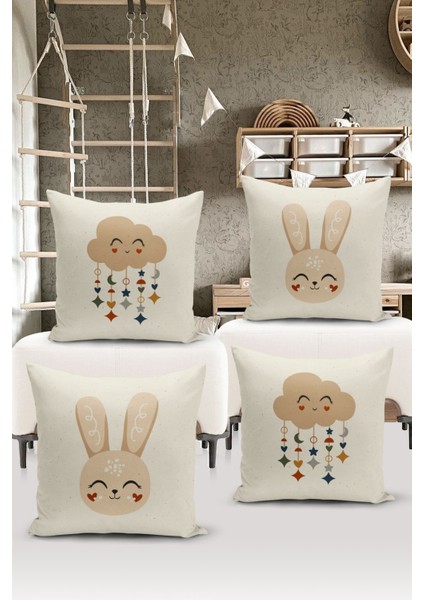 Çocuk Bebek Çift Tarafı Dijital Baskılı 4'lü Kırlent Kılıfı Seti (Kids Children Cushion Cover)