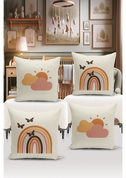 Çocuk Bebek Çift Tarafı Dijital Baskılı 4'lü Kırlent Kılıfı Seti (Kids Children Cushion Cover)
