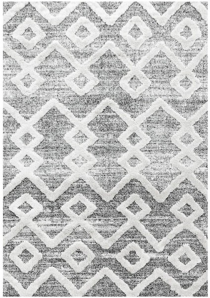 Yumuşak Bukle Tabanlı Modern Kabartmalı 3D Inka Motif Desenli Gri Renkli Halı