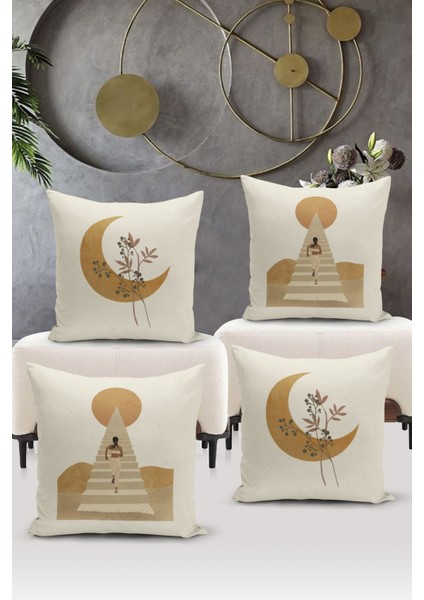 Minimalist Serisi Çift Tarafı Dijital Baskılı 4'lü Kırlent Kılıfı Seti (Minimalist Cover Set)