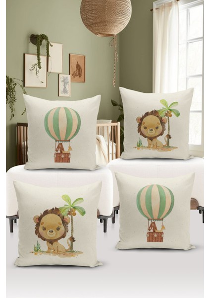 Çocuk Bebek Çift Tarafı Dijital Baskılı 4'lü Kırlent Kılıfı Seti (Kids Children Cushion Cover)