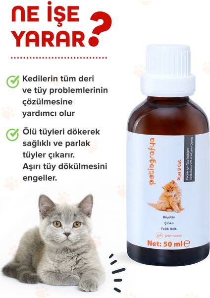 Plus B For Cats 50 ml Kediler Için Tüy Dökümünü Azaltan Besleyen Tüy Sağlığı Damlası