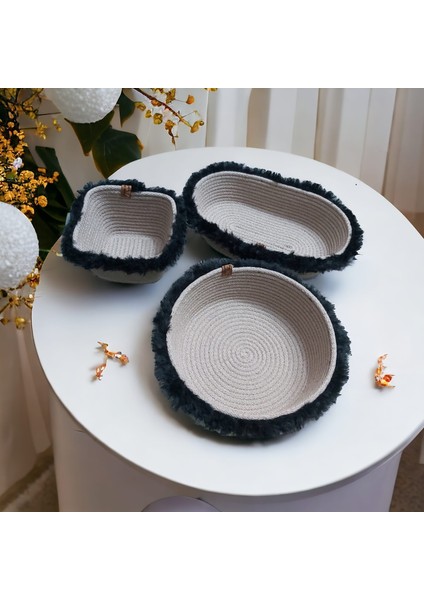 3 Lü Hasır Sepet Handmade Dekoratif Sepet Düzenleyici Makyaj Organizer 28X16X6/22X7/14X9CM