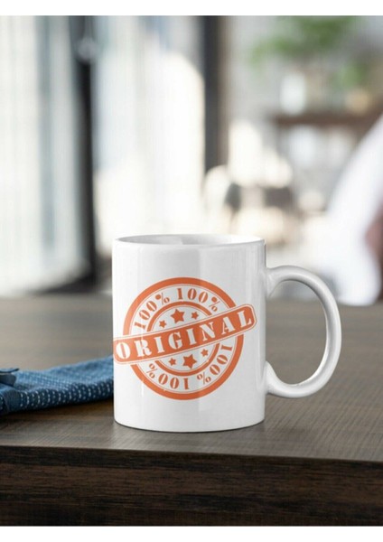 %100 Orginal Yazı Baskılı Kupa Beyaz