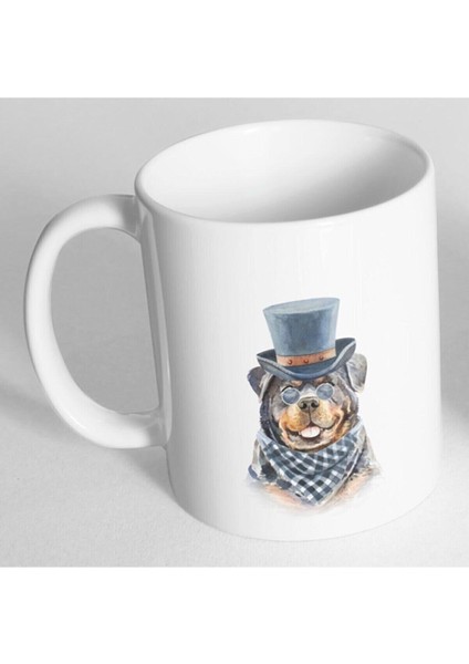 Şapkalı Rottweiler Resim Baskılı Kupa