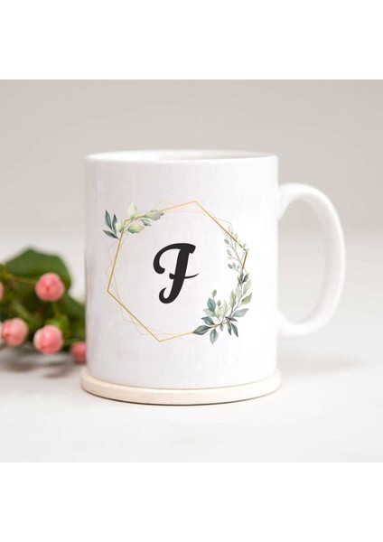 F Harfli Çerçeveli Baskılı Kupa Bardak