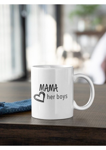 Mama Anne Her Boys Yazı Baskılı Kupa Beyaz