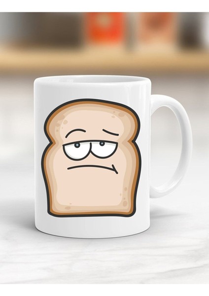 Unisex Beyaz Üzgün Surat Tost Ekmeği Baskılı Kupa Bardak