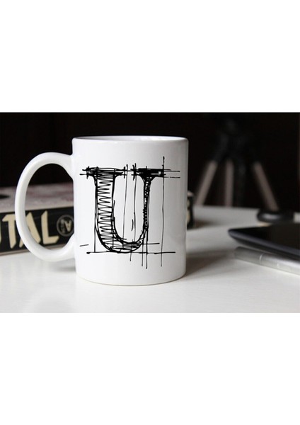 Özel Çizim U Harfli Porselen Kupa Tfshr-24