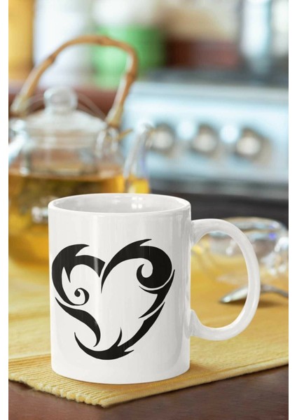 Kalp Baskılı Porselen Kupa Bardak