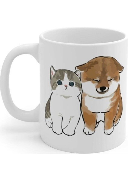 Beyaz Tatlı Arkadaşlar Baskılı Kupa Bardak