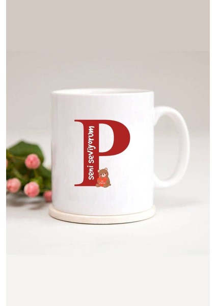 Ayıcıklı P Harfli Baskılı Kupa Bardak