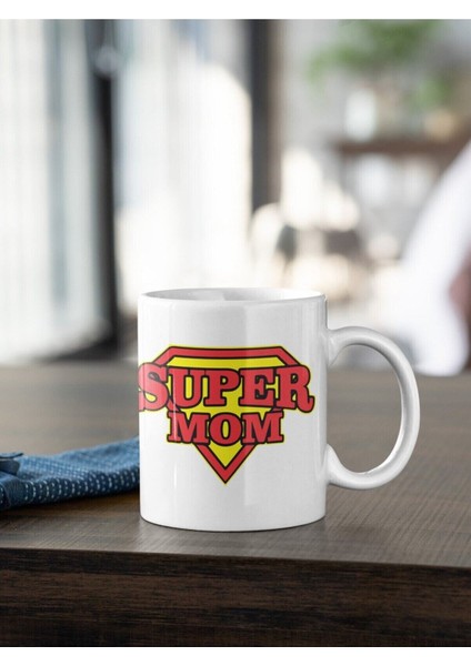 Süper Mom Anne Yazı Baskılı Kupa Beyaz