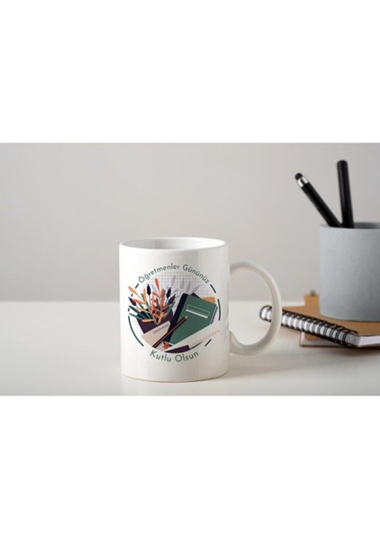 Öğretmenler Günü Özel Tasarım Öğretmenler Gününüz Kutlu Olsun Baskılı Porselen Kupa Bardak 002 Tfog