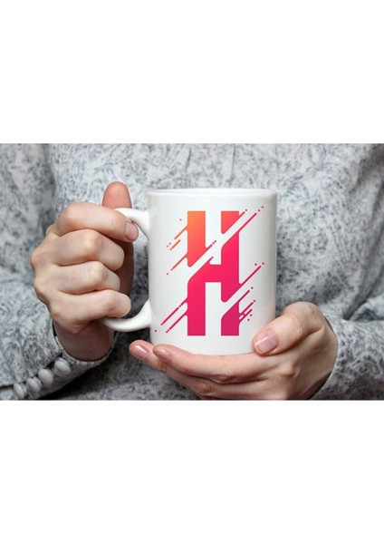 Özel Tasarım H Harfli Beyaz Porselen Kupa Tfsp-08