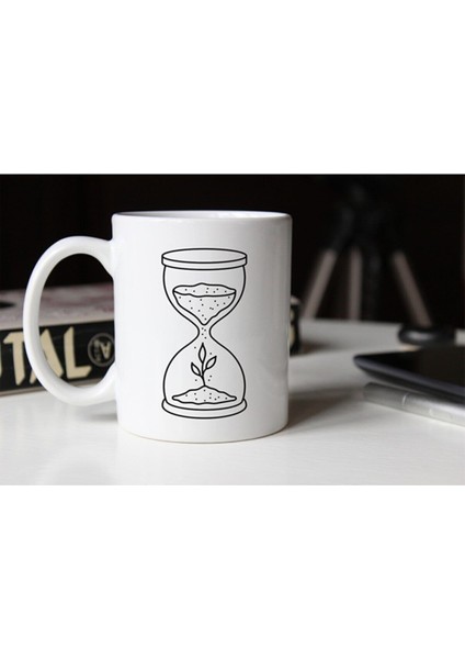 Kum Saati Temalı Beyaz Kupa Tfkm-03