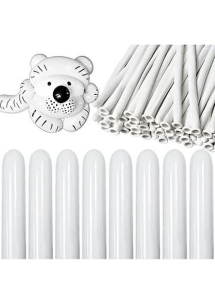 Beyaz Renk Sosis Balon 12 Adet