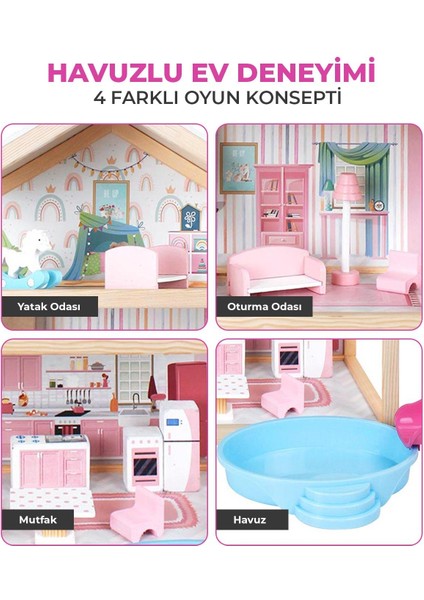 Pembe Ahşap Kaydıraklı Oyun Evi, Ahşap Oyun Evi, Hediye Çocuk Halısı T2010