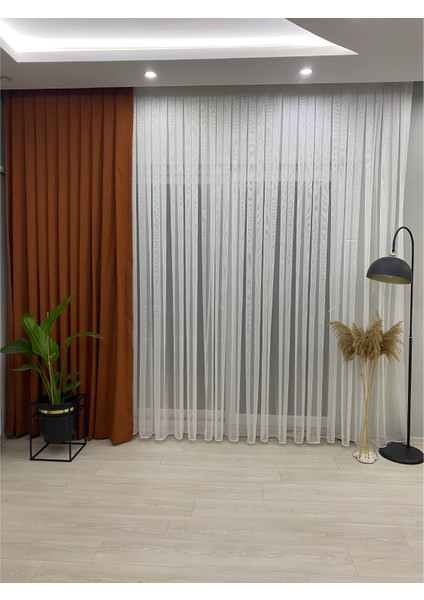 Orkide 1. Kalite Düz Tül Perde 1/3 Sık Pileli Ekru Renk fırsatları