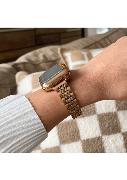 Apple Watch Uyumlu Slim Rose Gold Çelik Kordon 38-40-41 mm