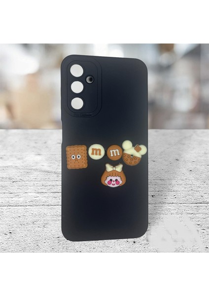 Samsung A14 Siyah Renk Kabartmalı Silikon Telefon Kılıfı