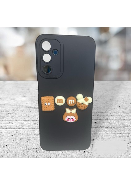 Samsung A14 Siyah Renk Kabartmalı Silikon Telefon Kılıfı