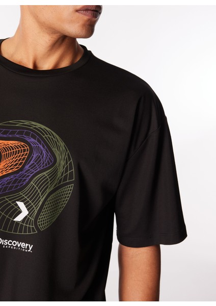 Discovery Expedition Siyah Erkek Bisiklet Yaka Loose Fit Baskılı T-Shirt D4SM-TST3275