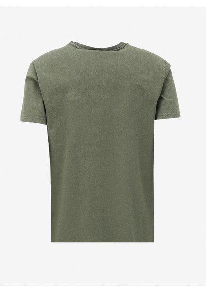 Haki Erkek Bisiklet Yaka Relaxed Baskılı T-Shirt C4SM-TST4707