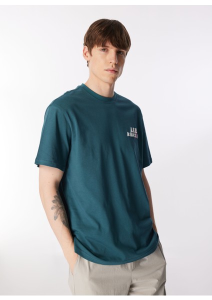 Bisiklet Yaka Petrol Erkek T-Shirt L241363405 Loose Fit T-Shirt