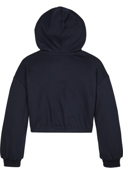 Düz Kız Çocuk Lacivert Sweatshırt Crest Logo Hoodıe