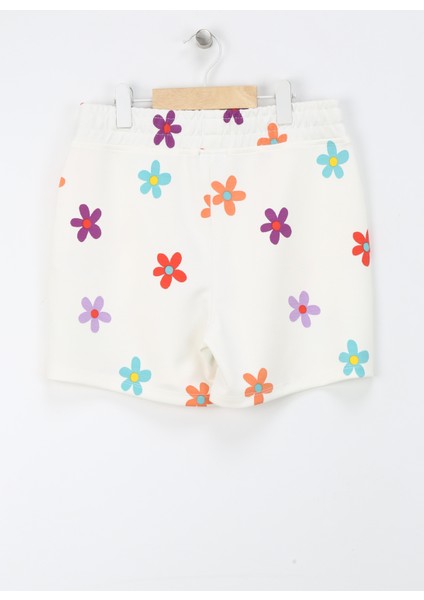 Lastikli Bel Relaxed Beyaz Kız Çocuk Şort Sadel
