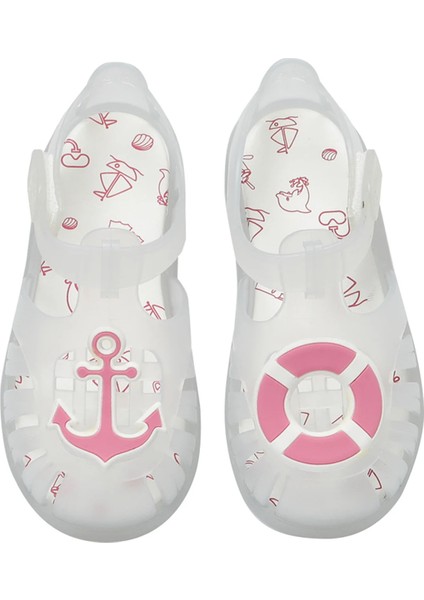 Beyaz - Pembe Kadın Sandalet S10234 Tobby Velcro Estrella