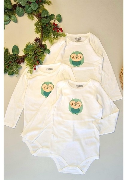 Hellobaby 3 Adet Uzun Kollu Bebek Çıtçıtlı Body Çocuk Zıbın %100 Pamuk