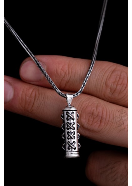 Dikişli Cevşen Kolye Muska Gümüş Erkek Zincir