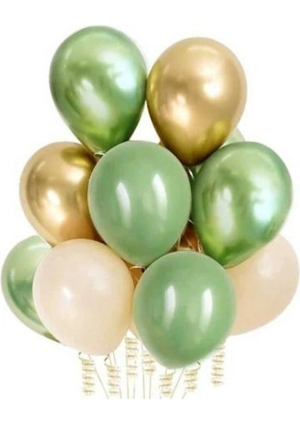 Retro Beyaz, Metalik Yeşil, Gold Krom, Küf Yeşili 12''latex Balon 10 Adet