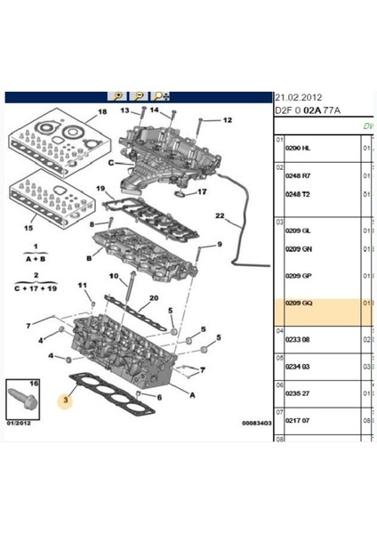 Silindir Kapak Contası 308 407 508 807 Expert Rcz C4 C5 Dw4 Tırnak (0209GQ) fiyatları