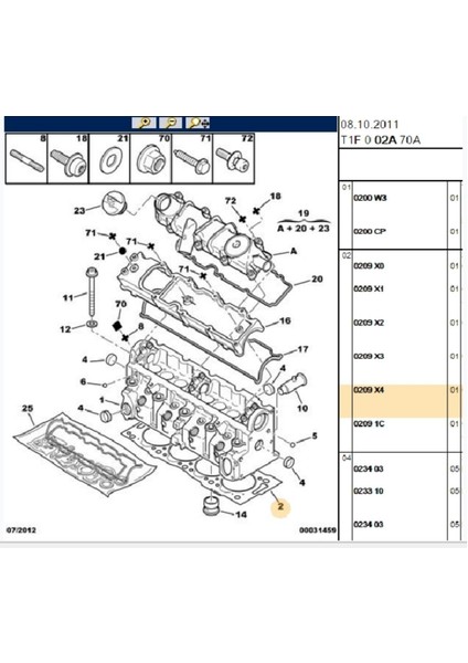 Silindir Kapak Contası Partner 206 306 Berlingo Xsara Dw8 (613372040-0209X4)