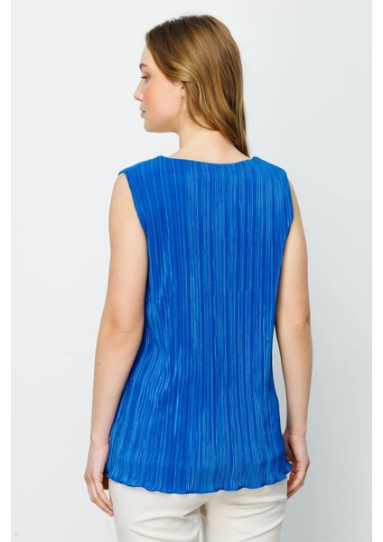 V Yaka Piliseli Kolsuz Saks Kadın Bluz 24EKL01082 fırsatları