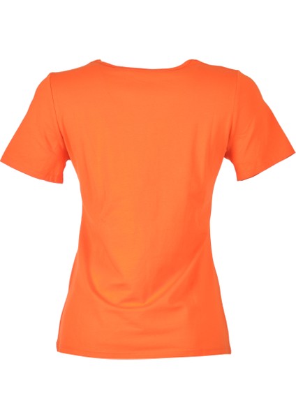 Bisiklet Yaka Baskılı Kısa Kollu Oranj Kadın T-Shirt 2243102