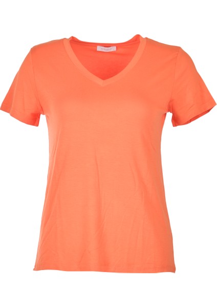 Daıdo V Yaka Basic Kısa Kollu Oranj Kadın T-Shirt 19Y291900970